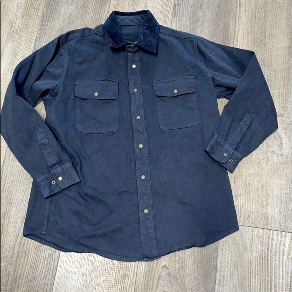J. Galt navy blue heavy denim shirt jacket collar - Picture 1 of 4